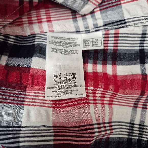 Brooks Brothers Womens Sz 12 Red Plaid Shirt Dress White Contrast Collar Belted - Picture 9 of 9